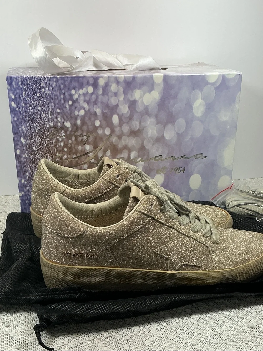 Vintage Havana Kara Matte GOLD Glitter Leather Sneakers Shoes 7.5